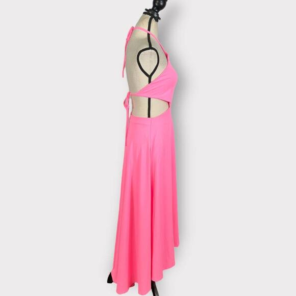 Susana Monaco Cutout High-Low Halter Midi Dress Women's Med Pink Tie Back NWT - Picture 5 of 8